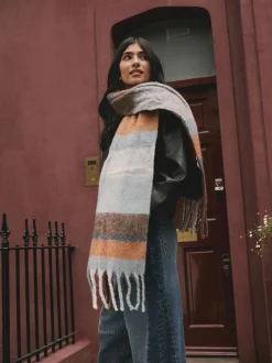 Next Bleu/Orange - Écharpe couverture brossée épaisse Hot