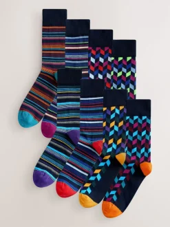 Next - Paquet de chaussettes à motifs 8 Bleu/Orange Sale