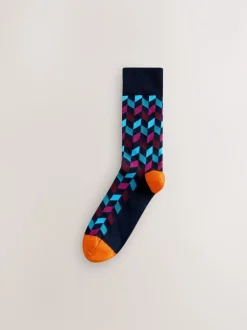 Next - Paquet de chaussettes à motifs 8 Bleu/Orange Sale
