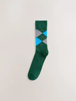 Next - Paquet de chaussettes à motifs 5 Bleu/Orange/Vert Argyle Sale