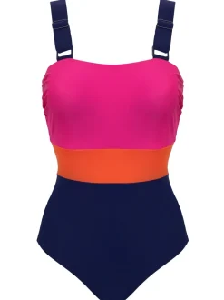 Pour Moi - Maillot de bain Palm Springs color block pour le contrôle du ventre Bleu/Rose Sale