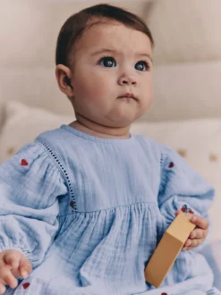 Next Bleu/rouge - Robe brodée à manches longues pour bébé (0mths-2yrs)
