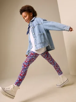 Next - Leggings (3-16ans) Bleu/Rouge Fleuri Outlet