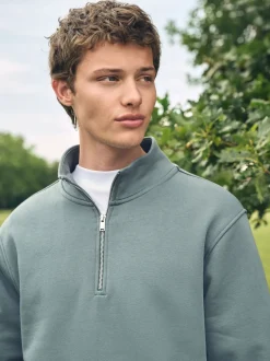 Next - Quart de zip - Sweat-shirt en jersey riche en coton Bleu/vert Discount