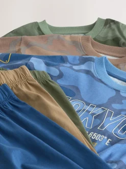 Next - Pyjama court 3 Pack (3-16ans) Bleu/Vert camouflage Outlet