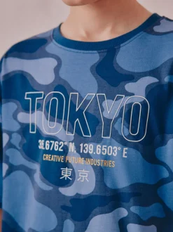 Next - Pyjama court 3 Pack (3-16ans) Bleu/Vert camouflage Outlet