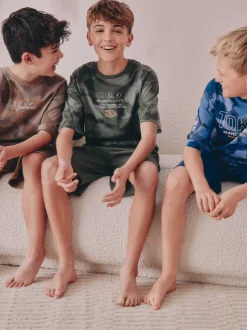 Next - Pyjama court 3 Pack (3-16ans) Bleu/Vert camouflage Outlet