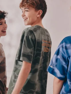 Next - Pyjama court 3 Pack (3-16ans) Bleu/Vert camouflage Outlet