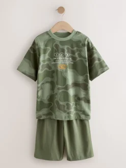 Next - Pyjama court 3 Pack (3-16ans) Bleu/Vert camouflage Outlet