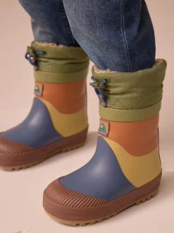 Next - Bottes en caoutchouc thermique Thinsulate™ avec extrémité doublée Bleu/Vert color block Hot