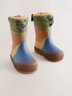 Next - Bottes en caoutchouc thermique Thinsulate™ avec extrémité doublée Bleu/Vert color block Hot