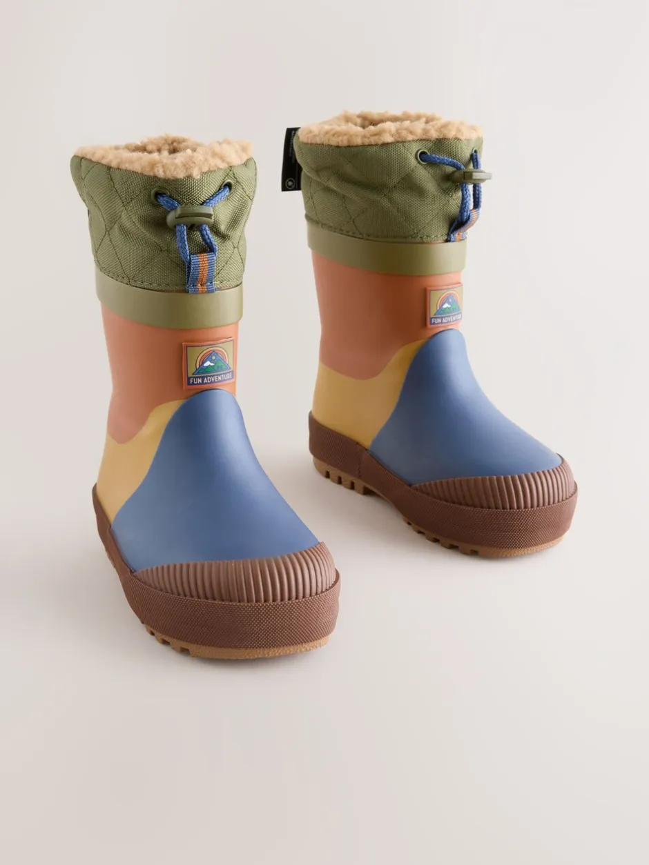 Next - Bottes en caoutchouc thermique Thinsulate™ avec extrémité doublée Bleu/Vert color block Hot