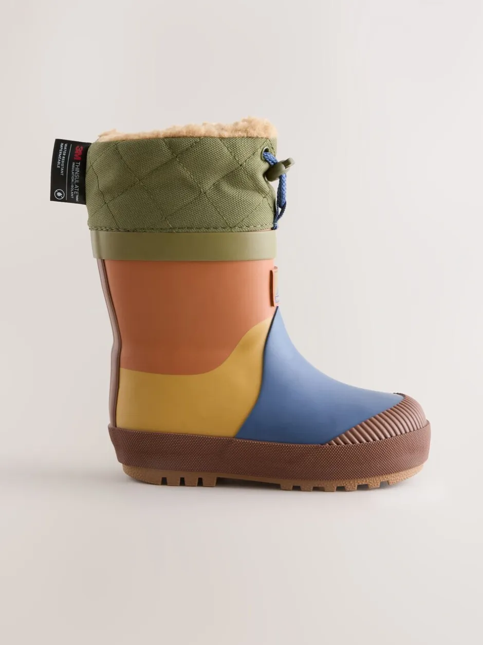 Next - Bottes en caoutchouc thermique Thinsulate™ avec extrémité doublée Bleu/Vert color block Hot