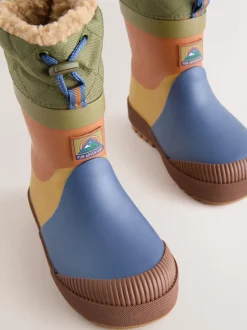 Next - Bottes en caoutchouc thermique Thinsulate™ avec extrémité doublée Bleu/Vert color block Hot