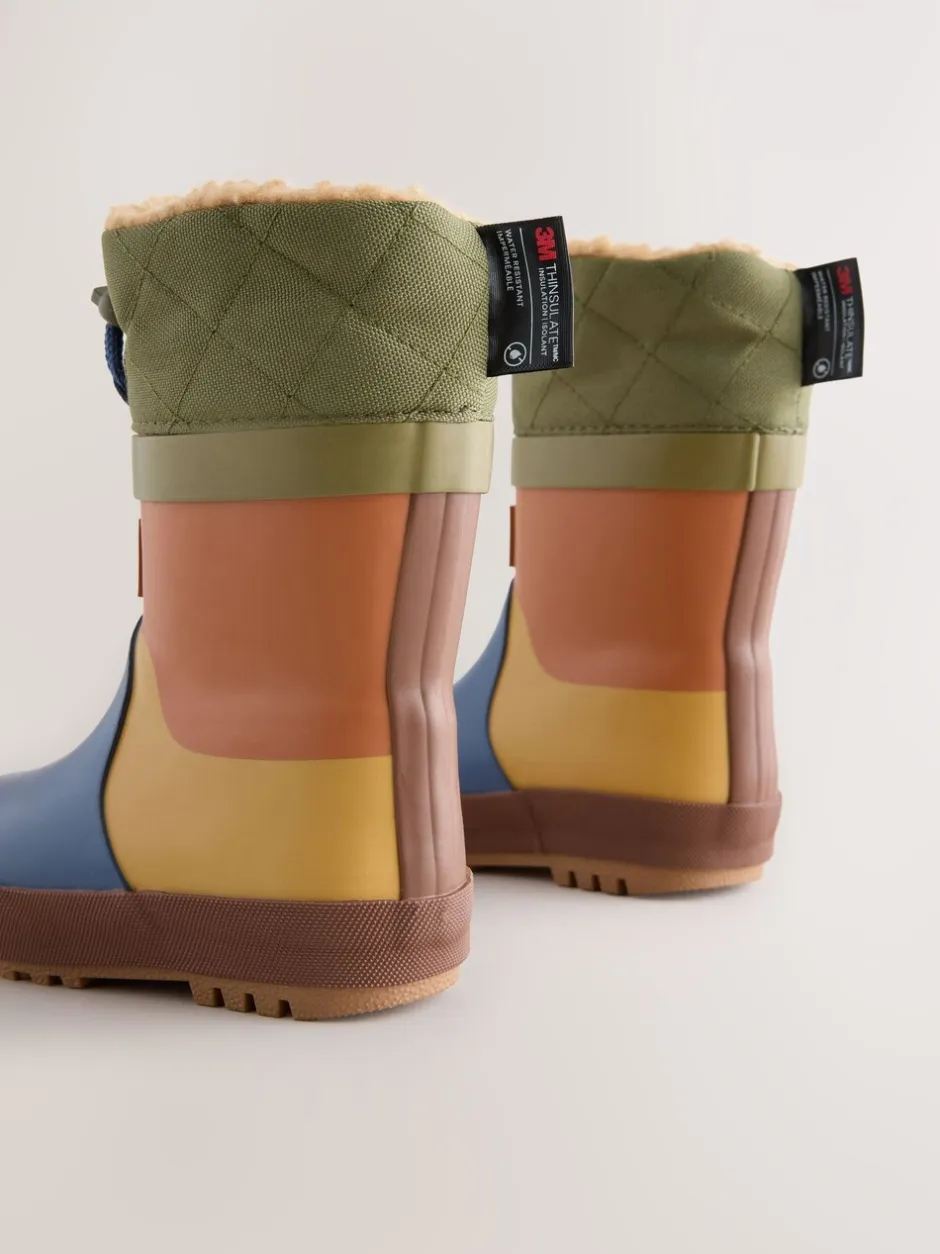 Next - Bottes en caoutchouc thermique Thinsulate™ avec extrémité doublée Bleu/Vert color block Hot