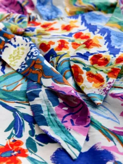 Next Bleu/Vert Fleuri Imprimé - Robe mi-longue à manches longues ceinturée à la taille Best