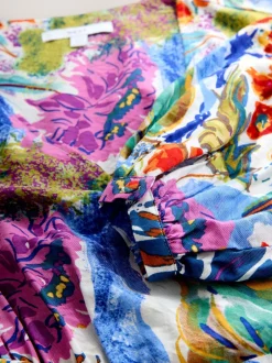 Next Bleu/Vert Fleuri Imprimé - Robe mi-longue à manches longues ceinturée à la taille Best