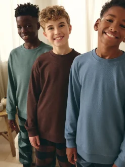 Next Bleu/Vert/Brun - Lot de 3 pyjamas tissés à carreaux (3-16ans) Clearance