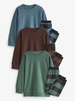 Next Bleu/Vert/Brun - Lot de 3 pyjamas tissés à carreaux (3-16ans) Clearance
