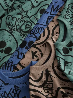 Next - Lot de 3 pyjamas à manches longues (3-16ans) Bleu/Vert/Neutre Personnage Hot