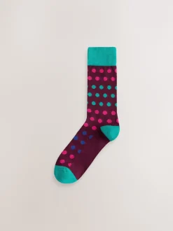 Next - Lot de 7 - Chaussettes riches en coton pour homme Bleu/vert/orange à pois Online