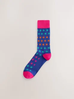 Next - Lot de 7 - Chaussettes riches en coton pour homme Bleu/vert/orange à pois Online