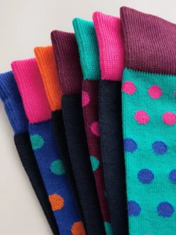 Next - Lot de 7 - Chaussettes riches en coton pour homme Bleu/vert/orange à pois Online