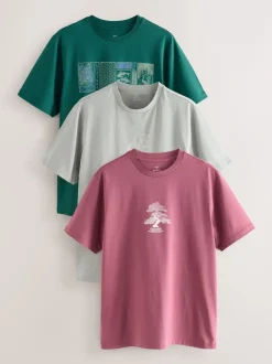 Next - Ajustement régulier - T-shirt Graphic Imprimé 3 Pack Bleu/Vert/Rose Online