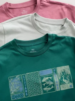 Next - Ajustement régulier - T-shirt Graphic Imprimé 3 Pack Bleu/Vert/Rose Online