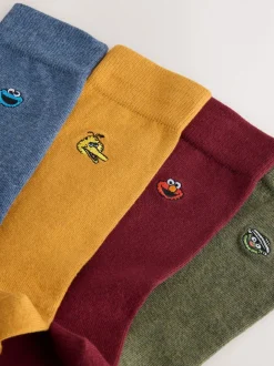 Next Bleu/Vert/Rouge - Lot de 4 chaussettes brodées Sesame Street Clearance