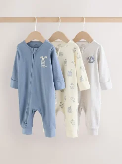 Next Blue Milk Club - Combinaisons de nuit à fermeture éclair pour bébés 3 Pack (0mths-3yrs) Clearance