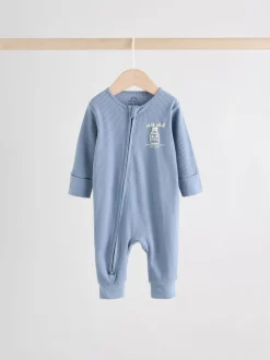 Next Blue Milk Club - Combinaisons de nuit à fermeture éclair pour bébés 3 Pack (0mths-3yrs) Clearance
