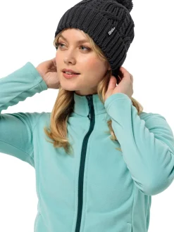 Jack Wolfskin Bonnet noir en maille à pompons Clearance