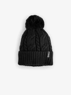Jack Wolfskin Bonnet noir en maille à pompons Clearance