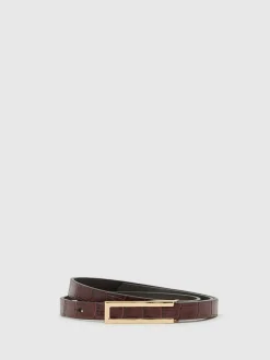 Reiss bordeaux - Ceinture en cuir effet crocodile Bronya Outlet