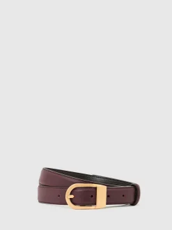 Reiss bordeaux - Ceinture en cuir à boucle incurvée Hazel Outlet