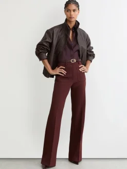 Reiss bordeaux - Ceinture en cuir à boucle incurvée Hazel Outlet