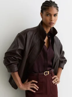 Reiss bordeaux - Ceinture en cuir à boucle incurvée Hazel Outlet