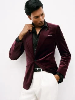 Reiss Bordeaux - Apsara Blazer en velours à boutonnage simple habillé Discount