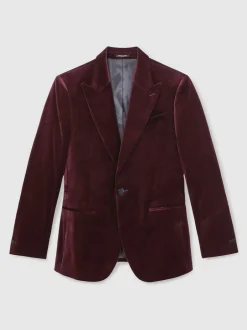 Reiss Bordeaux - Apsara Blazer en velours à boutonnage simple habillé Discount