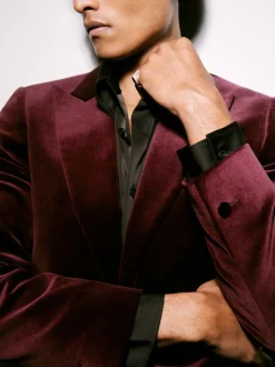 Reiss Bordeaux - Apsara Blazer en velours à boutonnage simple habillé Discount