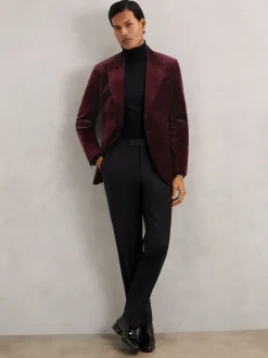 Reiss Bordeaux - Apsara Blazer en velours à boutonnage simple habillé Discount