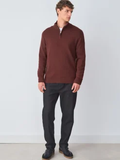 Next - Uni - Pull N.Premium Coupe classique 100% Coton Premium à fermeture éclair bordeaux Hot