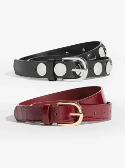 Friends Like These Bordeaux et noir - Lot de 2 ceintures cloutées