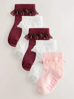 Baker by Ted Baker Bordeaux/écru/rose - Lot de 5 chaussettes fille Discount