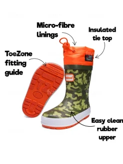Toezone Bottes en caoutchouc imprimé camouflage orange avec fermeture sur le dessus Sale