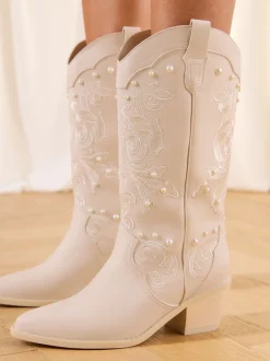 Lipsy Bottes western Milieu avec ornements de perles de mariée Clearance