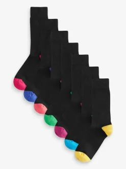 Next - Lot de 7 - Chaussettes riches en coton pour homme Bout de talon noir Online