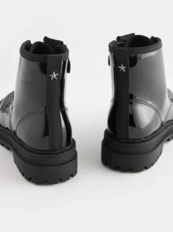 Next - Warm Lined À lacets Ankle Bottes Brevet noir New