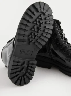 Next - Warm Lined À lacets Ankle Bottes Brevet noir New